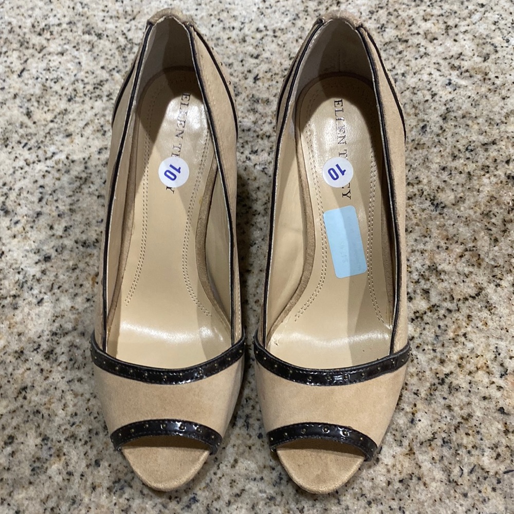 Beige peep toe heels